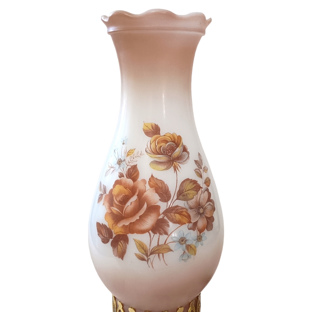 Milk Glass Hurricane Lamp Boudoir Bedside Table Light Floral Hobnail Edge Vtg. - Picture 3 of 16